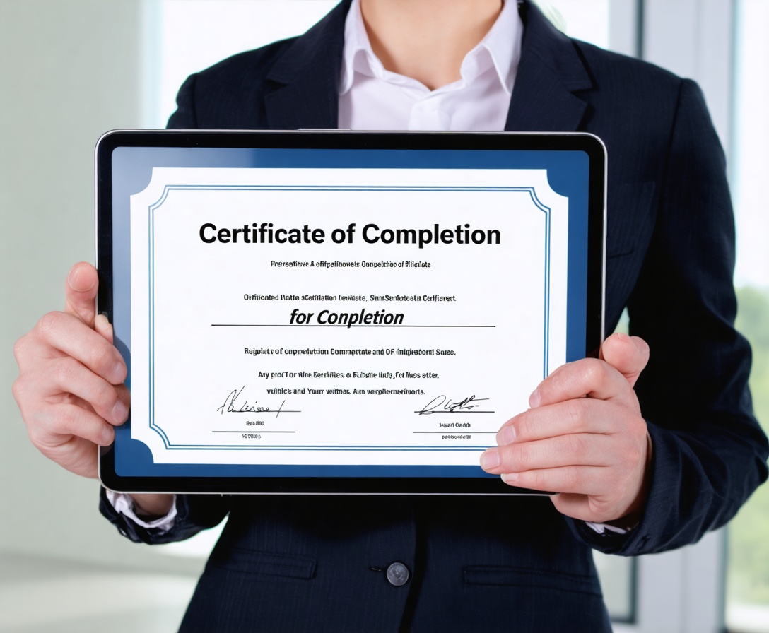 Цифровой сертификат об окончании курса на планшете